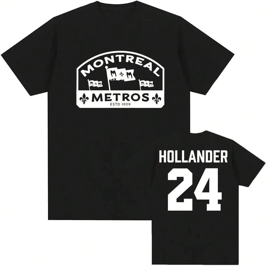 Shane Hollander 24 Montreal Metros Tee Heated Rivalry Graphic Print T-Shirt Loose Cotton Unisex Streetwear Merch Men Women Shirt - màu đen - Xem 1
