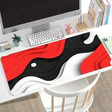1 Peça Tapete de Mesa de Jogo Extra Grande com Design de Arte Ondulada em Camadas 2D/3D, Base de Borracha Antiderrapante, Superfície Ondulada Vermelha/Preta/Branca, Mousepad Estendido Adequado para Computador, Escritório e Setup de Jogos, Presente Ideal para Gamers e Entusiastas de Tecnologia - Vermelho, branco e preto - Visão 3