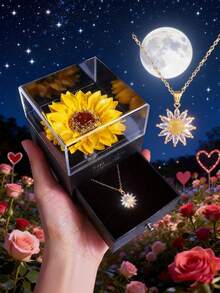 2件装向日葵项链礼盒，首饰盒，向日葵项链礼盒套装，情人节礼物，人造花，送给女朋友的礼物，表达爱意，母亲节，生日，婚礼