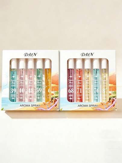 1支/5支/10支装10毫升香水喷雾套装，包含10种不同香型（椰子、水果、香草、焦糖、坚果、薰衣草、牛奶、玫瑰、琥珀、檀香），持久留香，多层次香氛，适合日常使用，是度假和派对的理想礼物，男女皆宜的迷你香水套装，香草香型香水喷雾，精美包装