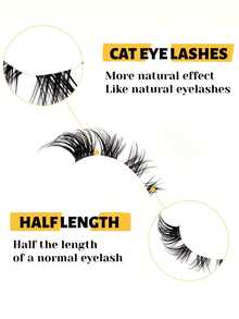 5 pares de mini pestañas postizas súper cortas y mitad falsas, con tallo transparente, estilo ojo de gato, suaves y similares a las de visón 3D. Crea un look de maquillaje natural. 5 pares/caja. Adecuado para ojos pequeños, reutilizable, ideal para uso diario y citas - Negro - Ver 3