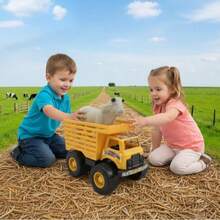 Juguete de Camión de Carga Amarilla con Figura de Toro/Buey, Camión de Granja para Niños con Neumáticos Grandes, Vehículo de Juguete