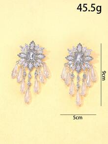 2件套奢华水钻花朵玻璃珠流苏耳环，夸张个性化高端女士耳环 - 銀色 - 查看 3
