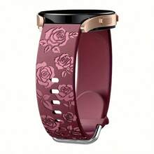 Glossy Floral Engraved Bands Compatible With Galaxy Watch 7 6 5 4 40mm 44mm/5 Pro/6 Classic 47mm/ Watch 4 Classic/Active 2, 20mm Soft Cute Silicone Sport Strap Compatible With Samsung Watch Bands Women - Watch 4/5/6/7-20mm - View 11