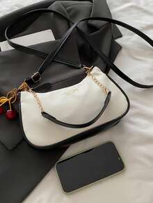 Fashionable Solid Color Letter Versatile Simple Armpit Women's Crossbody Bag Elegant Chain Shoulder Bag, Suitable For Shopping, Wallets, Shopping, Young Women, College Students, Newcomers, White-Collar Workers. They Are Very Suitable For Offices, Universities, Work, Business, Commuting, Outdoor Activities, Travel, And Outings - White - View 8