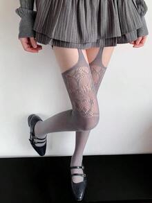 1双时尚性感优雅渔网袜，适合派对、晚宴和正式场合 - 灰色 - 查看 1