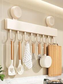 1个厨房吸盘式餐具架，带滑动挂钩 - 壁挂式收纳架，适用于锅碗瓢盆和烹饪工具，现代设计，适合现代厨房，厨房收纳整理架。 - 彩色 - 查看 6