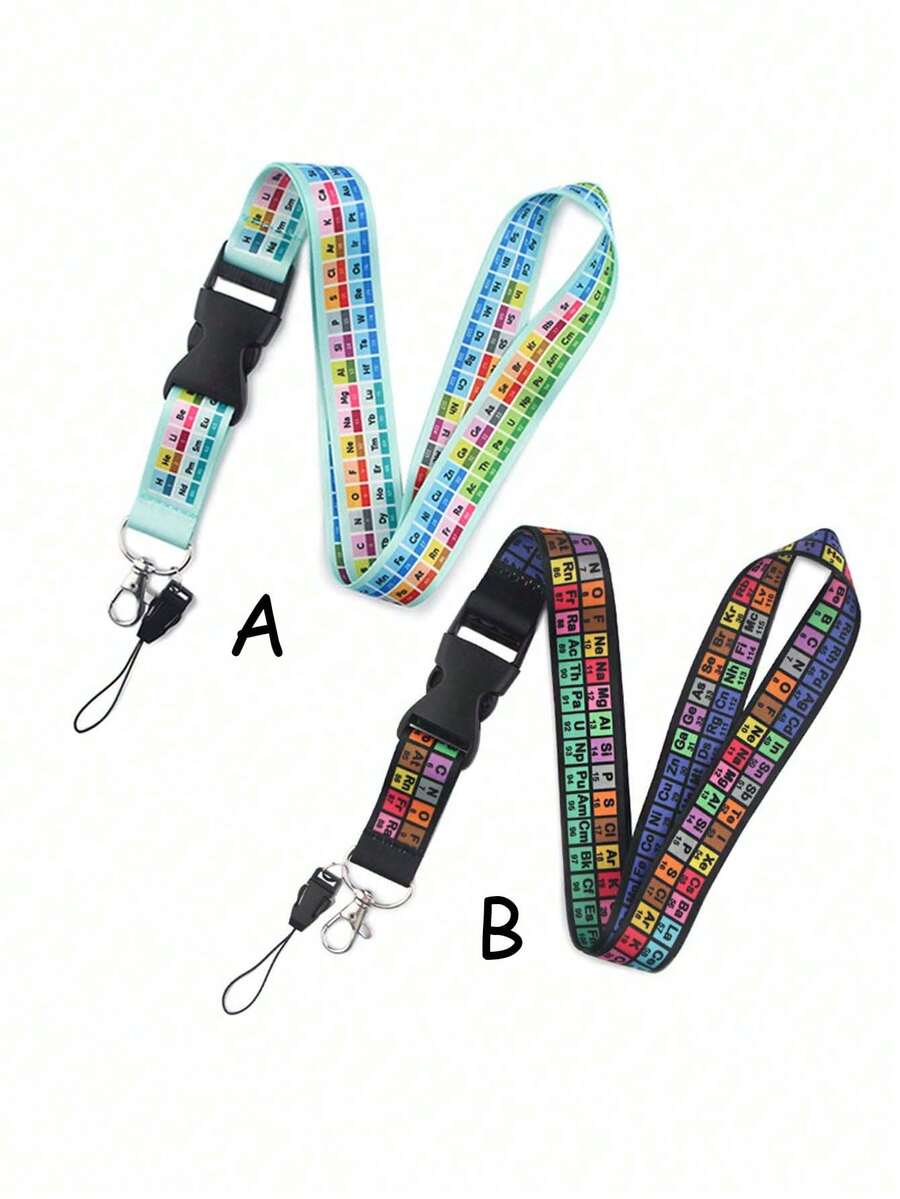 1pc Periodic Table Pattern Detachable Lanyard, Suitable For Doctors, Nurses, Students, Teachers ID Badge, Bus Card Strap, Can Be Used As Gift Or Daily Use - Multicolor - View 1