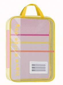 حافظة ملفات مزدوجة السحاب، مصنوعة من مادة شبكية سميكة، متينة، حقيبة تخزين وتنظيم، يمكن أن تحتوي على الكتب والمستلزمات المكتبية، متعددة الاستخدامات، تصميم خفيف الوزن مع مقبض قوي، مثالية للطلاب والمهنيين - متعدد الألوان - مشاهدة 3