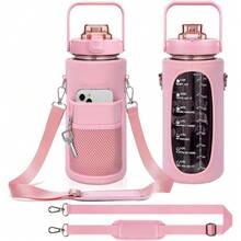 CYPN2L Botellas de Agua DeportivasBotella de Agua con Cubierta Protectora de Taza Pajitas y Mango Fáciles de Transportar No Filtren Agua sin BPA Para Entrenamiento Viajes Oficina RosaFashion - Rosa - Ver 3