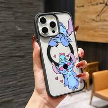 This Disney Lilo & Stitch Phone Case, Featuring Stitch And Angel Cartoon Characters, Boasts A Cute And Playful Design, A Simple And Stylish Appearance, And A Smooth And Comfortable Feel. It Features A Magnetic Back, Camera Protection, A Transparent And Fashionable Back Panel, And Reinforced Corners For Effective Drop Protection, Making It An Ideal Choice For Young People. This Phone Case Is Compatible With IPhone 17/16/15/14/13/...12/11/XR/XS/X Series And SamsungGalaxy S22, S23, S24, And S25 Series Phones. It's The Perfect Gift For Friends And Family. - Black - View 2
