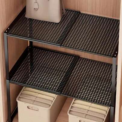 Adjustable Closet Organizer Rack - Space-Saving Vertical Storage Shelf, Height Adjustable, Suitable For Clothes, Shoes, Cabinets - Easy Installation, For Wardrobe Storage, Home Organization, Minimalist Design, Sturdy Metal Frame, Suitable For Small Apartments And Homes, 2 Color Options,Storage Organizer,Travel Essential