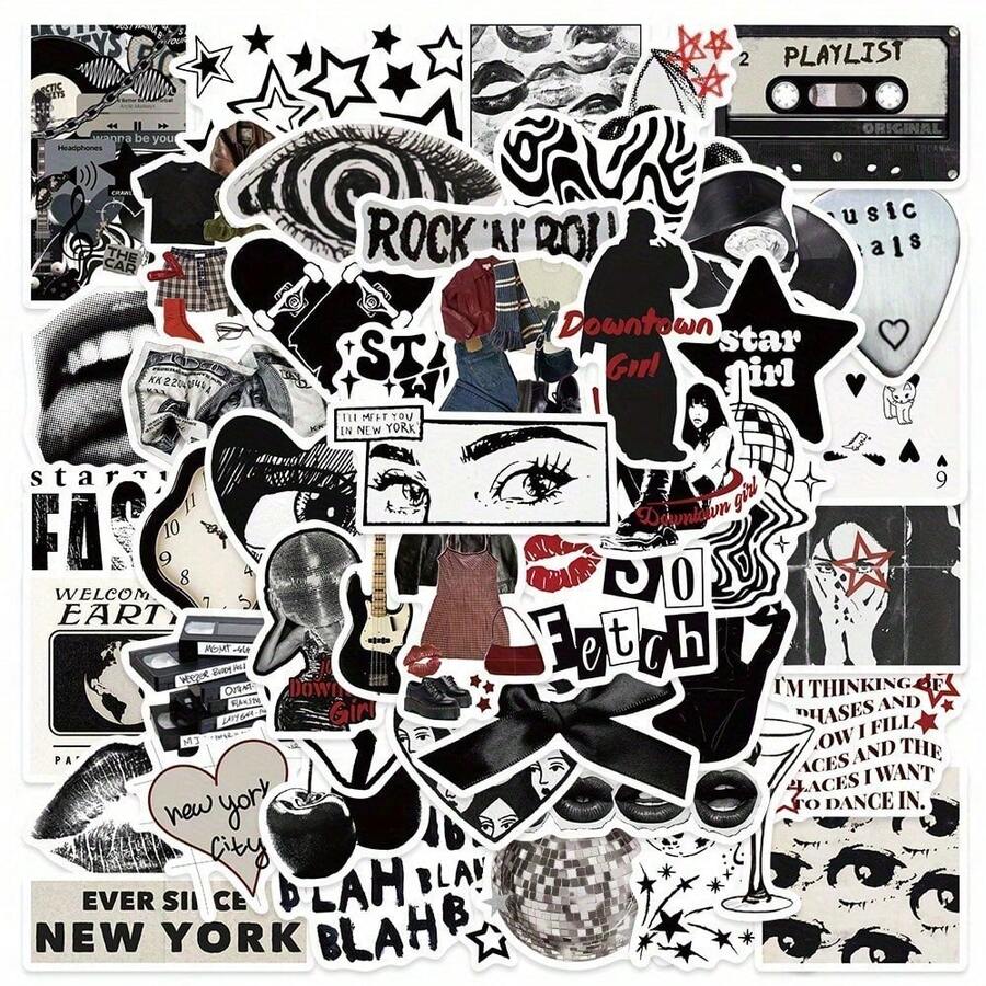 50 Black Romance Stickers - Vintage Cute Aesthetic Stickers - Packaging Decoration, Luggage DIY, Party Gifts - 50 件 - 查看 1