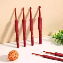 9pcs Red/Black Crochet Hooks With Silicone Handles, Aluminum Soft Crochet Needle Set, DIY Knitting Tools Suitable For Beginners - Multicolor - View 5
