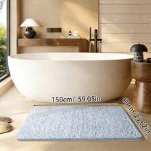 1pc Soft Long Plush Bathroom Mat, Absorbent Bathtub Entrance Bedroom Anti-Slip Anti-Moisture Small Rug - Light Blue Gray - View 11