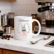 Customized Personalized Easter Mug: Rabbit Bow Design, Easter Gift, Personalized Name Cup, Romantic Easter Gift For Boyfriend, Girlfriend, Him, Her