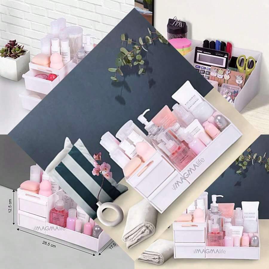 MAGMALIFE Organizador de Maquillaje, Perfecto para Organizar Cosméticos, Caja Organizadora de Maquillaje, Color Blanco - Blanco - Ver 1