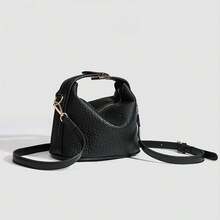 Bolso bandolera informal con textura única para mujer, con cremallera y correa para el hombro, ideal para uso diario en la oficina o fiesta. - Negro - Ver 2