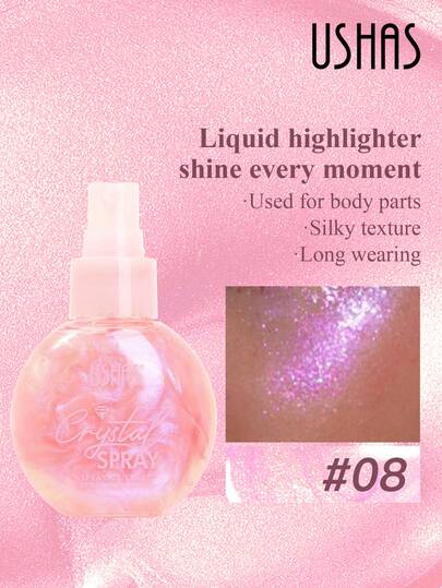  USHAS 高光喷雾，8 种颜色可选，面部及身体高光喷雾，适合多种场合，便捷喷雾设计，自然闪亮，适合所有肤质。