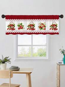 1pc Country Style Fruit Lace Curtain, Strawberry Print Kitchen Curtain, Petite Short Curtain, Grommet-Less Curtain, Suitable For Bedroom, Office, Kitchen, Living Room, Study And Other Home Decor - Multicolor - View 2