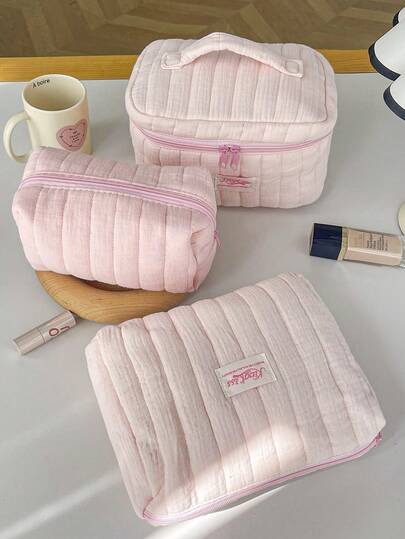 תיק איפור מרופד ורוד מפוספס 1 יחידות, תיק רחצה לנסיעות, תיק אחסון לכלי יופי, נרתיק ארגונית איפור נייד עם רוכסן, יכול לאחסן קוסמטיקה, טיפוח עור, שפתון, מברשות איפור, קרם ידיים, אוזניות, מטבעות, מפתחות, פריטים קטנים, מתאים לבית, נסיעות, חופשה ובית ספר. תיק איפור, תיק קוסמטיקה, תיק טיפוח עור, תיק רחצה, חיוני לנסיעות, חיוני לשייט, חיוני לחופשה, יוניסקס. ארגונית איפור