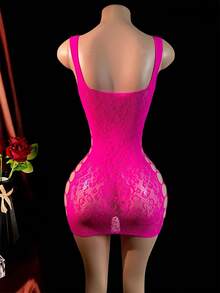 Sexy Off The Shoulder High Stretch Cover-Up| Hollow Cut, Solid Color, Straight Skirt, Conventional Bottom, No Padding - 紅色 - 查看 4