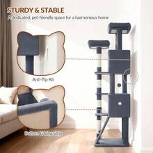 Katzenbaum Groß, 178 cm Kratzbaum, Kratzbaum Große Katzen Stabil mit Sisal-Kratzstämmen, Kratzbrett, 2 Bequemen Katzenhäuschen, 2 Sitzstangen, Pompons, Ruheplatz - Dunkelgrau - Übersicht 3