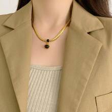 1pc Elegant Gold-Plated Tiger Eye Stone Pendant Necklace, Suitable For Women's Daily Wear - Gold - View 4
