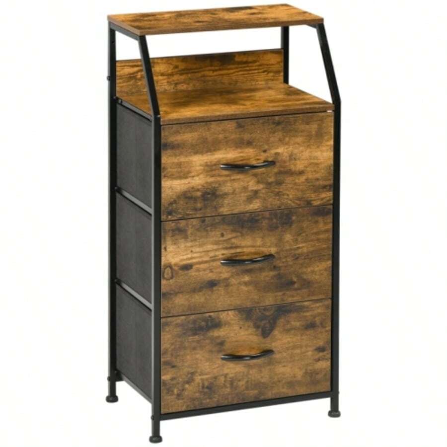 Fabric Chest Of Drawers, 3-Drawer Storage Unit, Shelf, Steel-Framed Chest Of Drawers, Furniture For Bedroom Or Living Room, Rustic Brown - 卡其色 - 查看 1