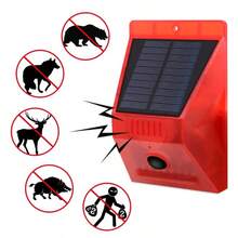 ThreeH Luz Solar de Alarma con Detector de Movimiento para Exteriores IP65 Resistente al Agua 129db Sonido Luz de Sirena 4 Modos de Trabajo Luz Estroboscopica con Mando a Distancia - Rojo - Ver 5