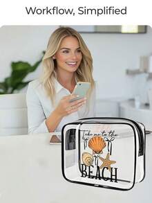 Túi đi biển chống thấm nước bằng PVC in chữ "Take Me To The Beach" với họa tiết vỏ sò và sao biển, túi đựng mỹ phẩm PVC, túi đựng đồ du lịch PVC có khóa kéo - Túi đựng đồ trang điểm và đồ dùng vệ sinh cá nhân nhẹ, chống phai màu, phù hợp cho cả nam và nữ, hộp đựng mỹ phẩm xách tay được TSA chấp thuận, thiết kế dễ lau chùi, lý tưởng cho các bà mẹ, giáo viên, bạn bè, y tá, túi đựng đồ dùng vệ sinh cá nhân cần thiết cho trường học và kỳ nghỉ, quà tặng Ngày của Mẹ, vật dụng cần thiết cho mùa hè. - Nhiều màu - Xem 6