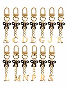 Black Bow Tie Letter Keychain Pendant, Letter Bow Tie Keychain, A-Z Letter Bag Charm, Personalized Letter Keychain, Suitable For Bags, Backpacks, Wallets, Earphone Cases, Car Keys, Graduation Season, Back To School Season, Wedding Season, Holiday Gifts, Birthday Gifts, Valentine's Day Gifts, Mother's Day Gifts And Other Small Gifts - Multicolor - View 3