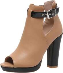 ZDLJYL Women's Open Peep Toe Booties Cutout Side Strap Mid Black Chunky Heel Fashion Ankle Bootie Summer Travel Heeled Sandals For Women - 棕色 - 查看 7