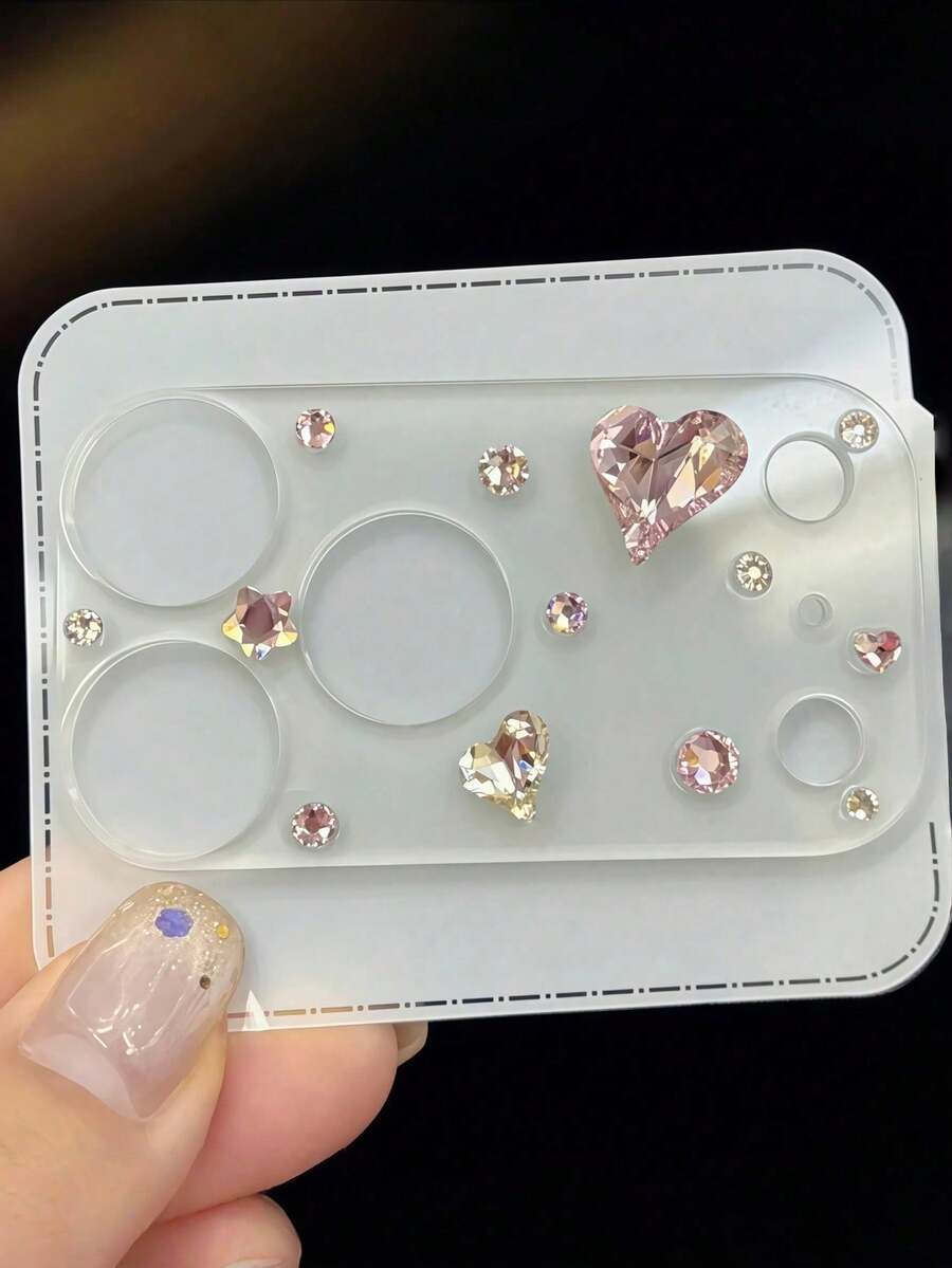 1pc Cute Y2K Shiny Heart Diamond Crystal Colorful Transparent Camera Lens Protector Film, Soft Clear Protective Case Compatible With Iphone 17 Pro Max/17 Pro