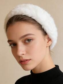 1pc Faux Rabbit Fur Headband, Fluffy Furry Headband, Topless Hat, Retro Wide-Brim Warm Fuzzy Headband, Hair Hoop, Suitable For Spring And Autumn - As Shown - View 2