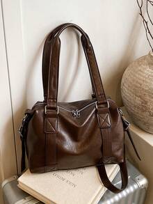 Geantă vintage maro, de mare capacitate, geantă de umăr, geantă crossbody, geantă de navetă zilnică pentru femei de afaceri. Geantă de mână casual nouă, capacitate mare, curea de umăr lată, poate fi folosită ca geantă de umăr sau geantă crossbody. - Multicolor - Vizualizare 8