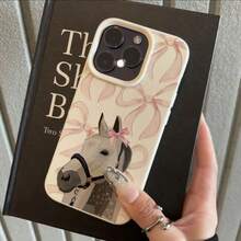 1pc TPU Soft Pink Bow & Cute Pony Pattern Phone Case, Compatible With IPhone 17 Pro Max/17/16 Pro Max/15/13/12/11, S20 FE/A15/S24/A55, Redmi Note 11/12/13 Pro, Full Body Shockproof Protective Cover - White - View 2