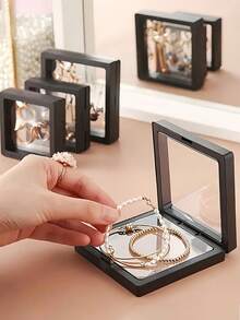 透明PE膜首饰包装盒，防水防氧化便携式首饰盒，适用于戒指、耳环、项链、耳夹等，3D独立悬浮框膜，适合日常使用、家居装饰、公寓装饰、浴室用品、户外旅行必备、返校用品。 - 彩色 - 查看 5