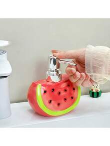 1 Set Watermelon Shaped Soap Dispenser And Lotion Bottle, Suitable For Home Bathroom Use, Featuring Pump Design To Hold Hand Wash, Comes With High-Quality Ceramic Refillable Bottles - Multicolor - View 2