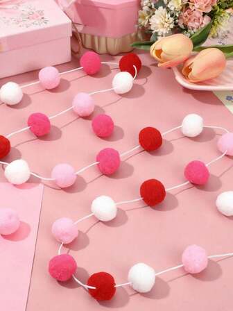 1 juego de coronas de pompones de fieltro rosa, decoraciones de boda rosa, coronas de pompones rojos, rosas y blancos - ensamblados, accesorios colgantes de pompones de fieltro para Año Nuevo, adecuados para decoraciones de Año Nuevo, San Valentín, boda, fiesta de cumpleaños, decoraciones de fondo de habitación, se pueden usar para el hogar y decoraciones de repuesto (1 pieza - 200 cm / 78.7 pulgadas)