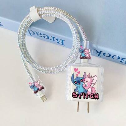 迪士尼史迪奇充电线保护套，兼容苹果18W/20W快充线/充电器，带防摔保护