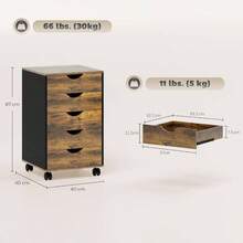 5 Drawer Filing Cabinet, Vertical Under Desk File Storage With Wheels Home Office, Rustic Brown - Rustic Brown - View 4