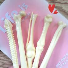 5pcs Mixed Bone Shaped Ballpoint Pens, Unique Skeleton Design Stationery For Students, Office, Writing, Blue/Black Ink - Multicolor - View 4