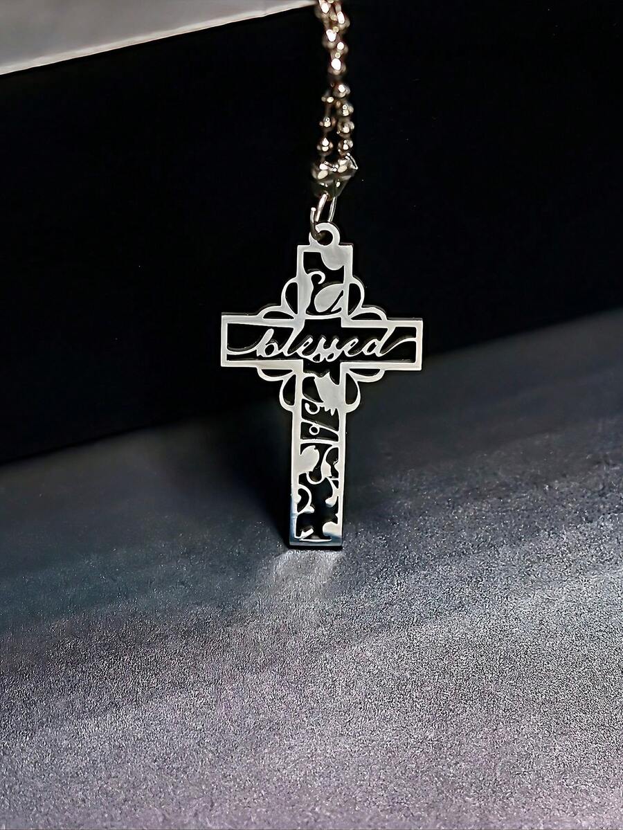 Stainless Steel Cross Car Rearview Mirror Hanger - Sleek Cutout Design Auto Accessory Christian Spiritual Car Mirror Hanger For Daily Blessing & Car Decoration - Cross Ornament - View 1