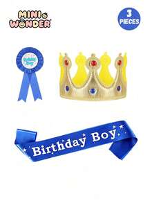 3pcs Happy Birthday Shoulder Strap, Crown Hat Princess Birthday Party Decorations, Perfect For Boys And Teens Birthday Parties, Ideal Choice For Teen Birthday Parties - Multicolor - View 2