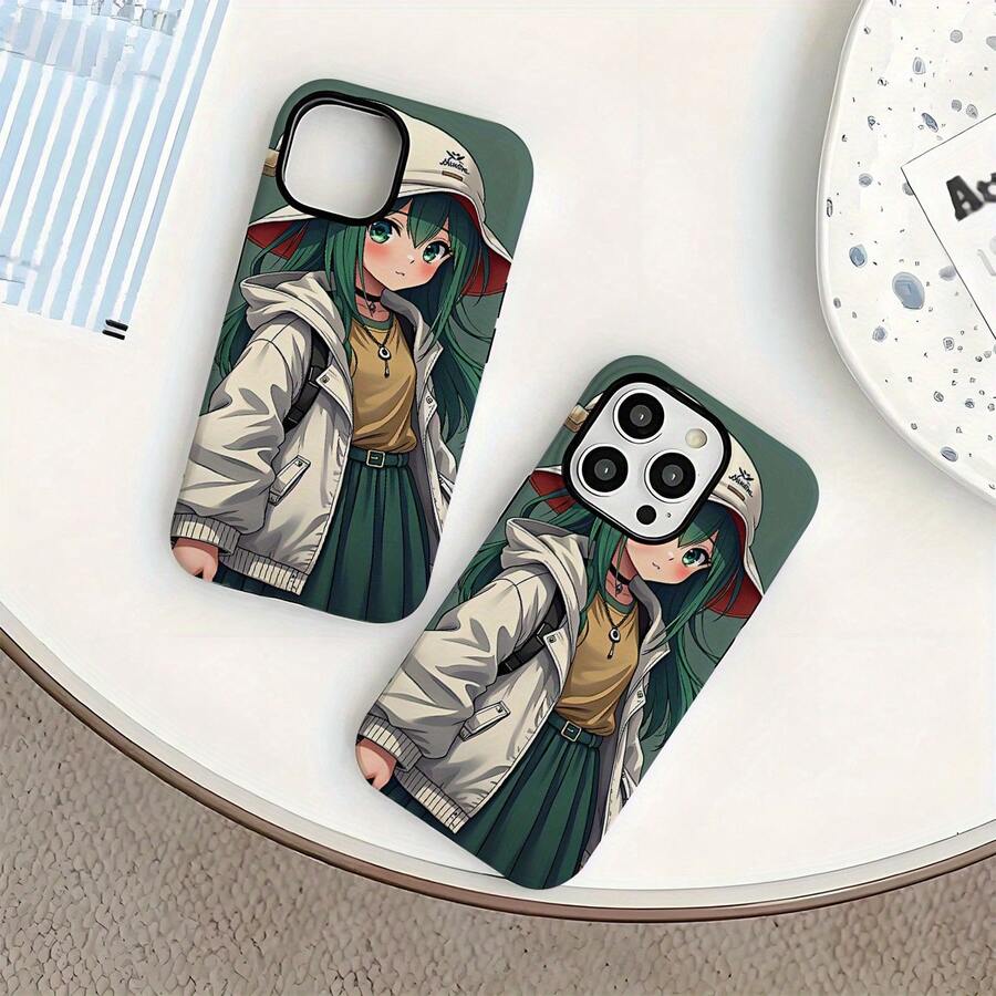 [Enviado desde México]Linda chica de cabello verde Nuestra funda de teléfono 2 en 1 desmontable diseñada para iPhone 16/15/14/13/12/11 Pro Max Plus combina una carcasa dura mate con patrones súper lindos y a la moda.Ideal para regalar a quienes aman el encanto. - Blanco - Ver 1