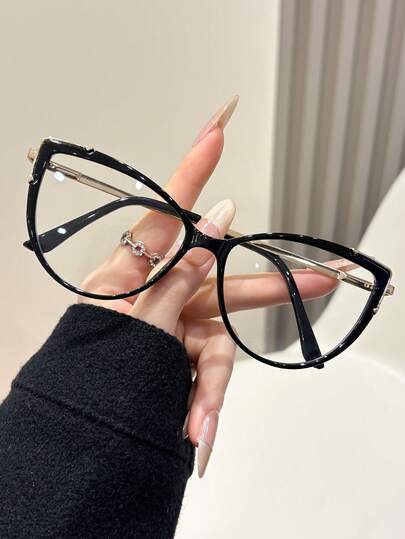 1件铜色几何银色无框眼镜装饰，现代简约风格，ins风，女士透明眼镜，适合日常办公约会穿搭，节日礼物，返校必备，周末穿搭，时尚配饰