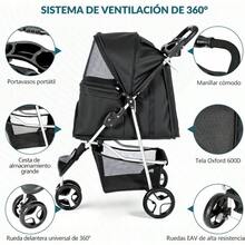 Carriola para Perro MTQ Carriola para Mascotas con Cesta de Alenamiento y Portavasos Carriola para Gatos con Función de Freno Carriola para Perritos Gato y Conejo Negro - Negro - - Ver 4