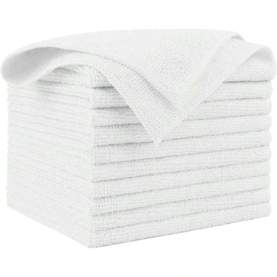 Microfiber Cleaning Cloth White 10PK, Microfiber Towels For Cars, Premium Car Cloths, Dusting Cloth Lint Free Cleaning Rags For SUVs, House, Kitchen, Window, Workshops,12*12",40065059 - 白色 - 查看 1