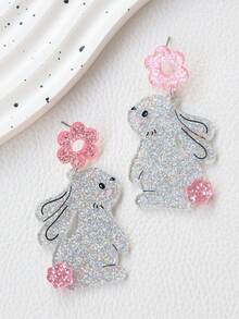 1 Pair Acrylic Easter Bunny Earrings, Cute Animal Bling Bling Flower Rabbit Funny Earrings Charm - Multicolor - View 3